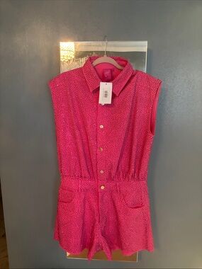 Sleeveless Pink One-Piece Romper with Button Front